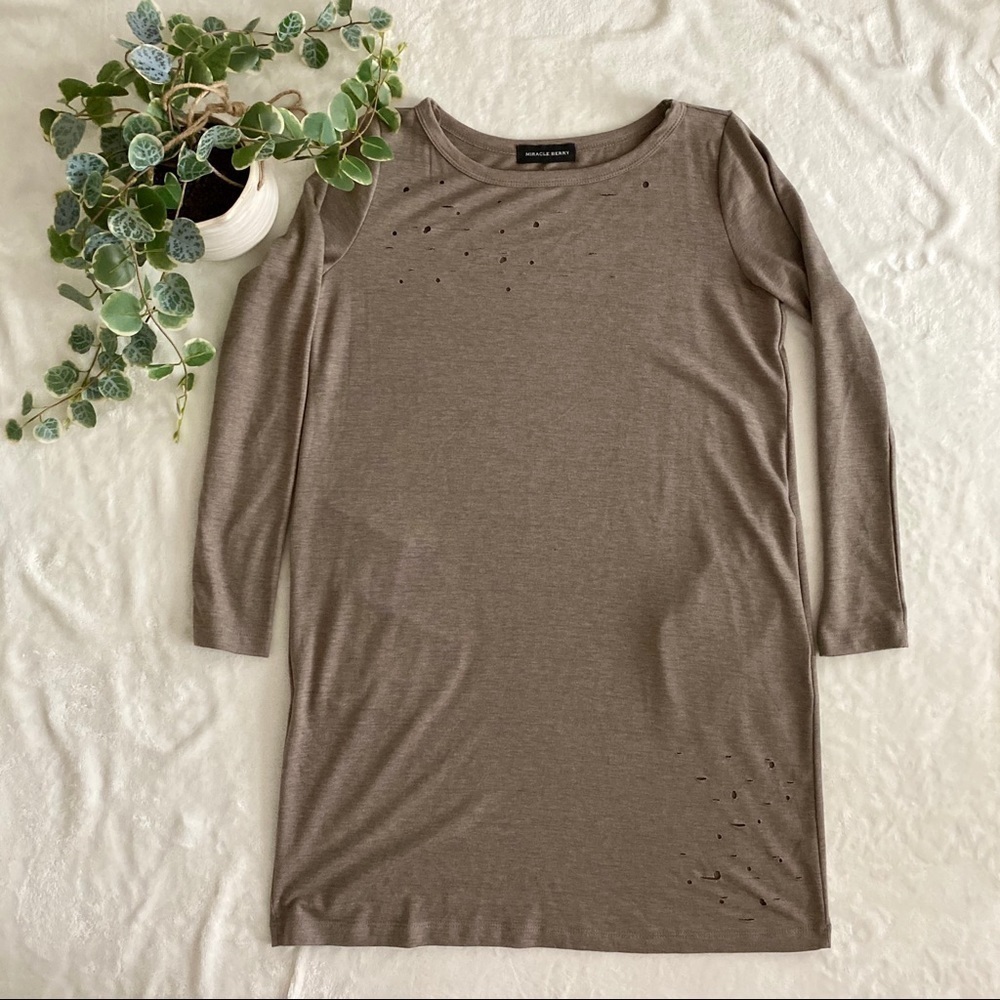 Miracle Berry brown distressed sweater dress